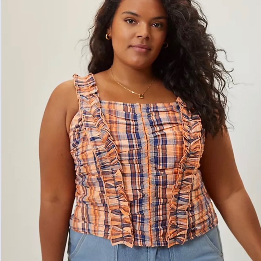- Anthropologie Ruffled Plaid Tank Size 2x